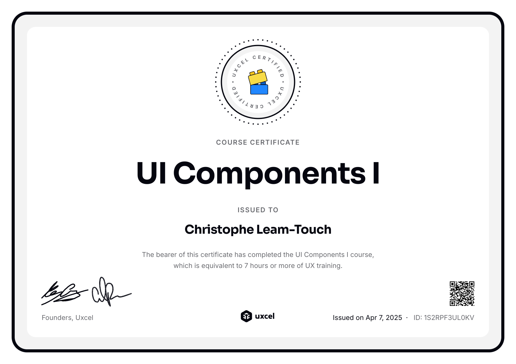 Christophe Leam-Touch's certificate